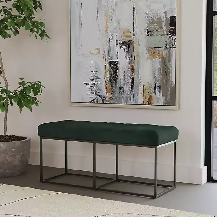 Kirklands Home Faux Suede Upholstered Metal Frame Bench Green Online
