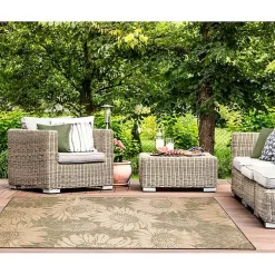 Kirklands Home Green Floral Blooms Outdoor Area Rug, 4x7 Sale