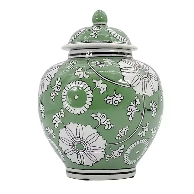 Decorative Bowls & Jars>Kirklands Home Green Floral Chinoiserie Jar