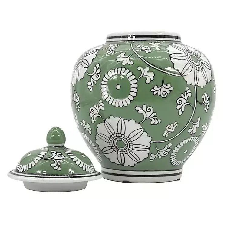 Decorative Bowls & Jars>Kirklands Home Green Floral Chinoiserie Jar