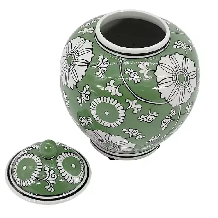 Decorative Bowls & Jars>Kirklands Home Green Floral Chinoiserie Jar