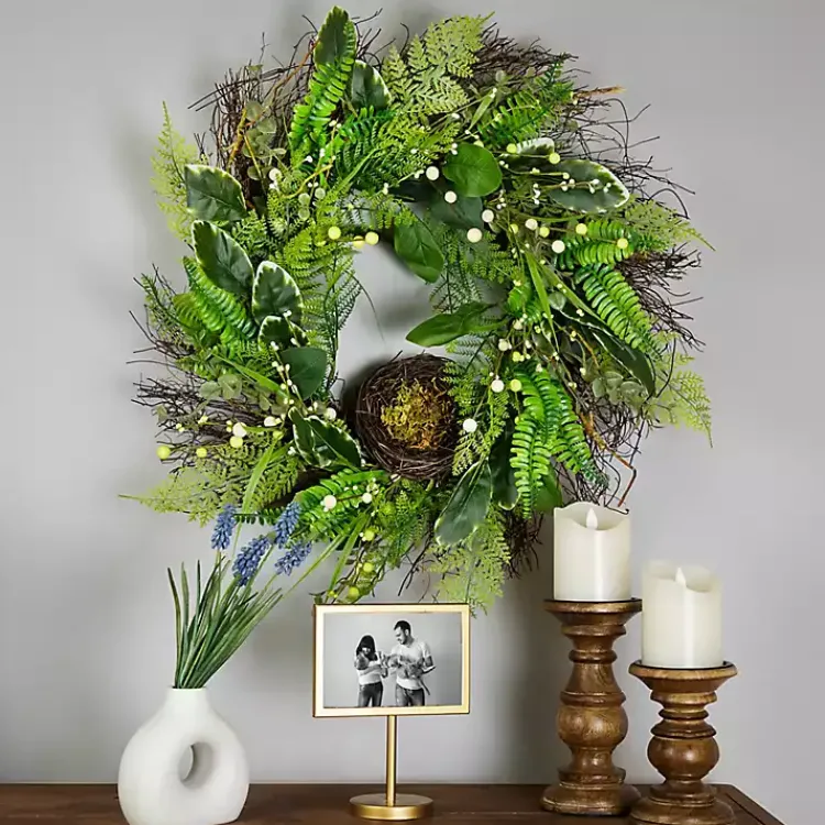 Wreaths>Kirklands Home Foliage Bird Nest Wreath Green