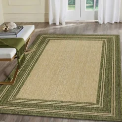 Kirklands Home Green Framed Border Outdoor Area Rug, 7x9 Clearance