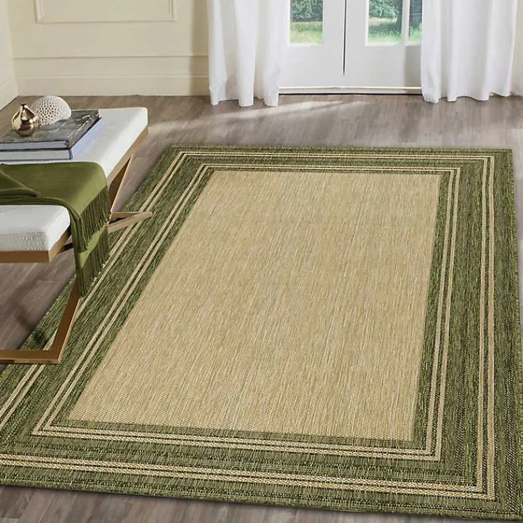Kirklands Home Green Framed Border Outdoor Area Rug, 7x9 Clearance