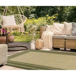 Kirklands Home Green Framed Border Outdoor Area Rug, 7x9 Clearance