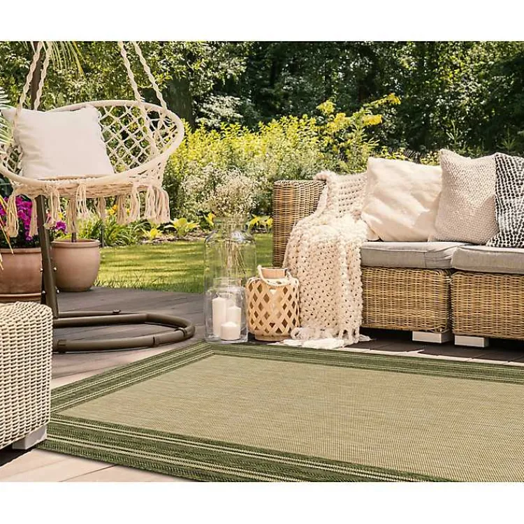 Kirklands Home Green Framed Border Outdoor Area Rug, 7x9 Clearance
