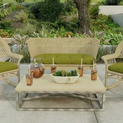 Kirklands Home French Edge Outdoor Wicker Settee Cushion Green Best