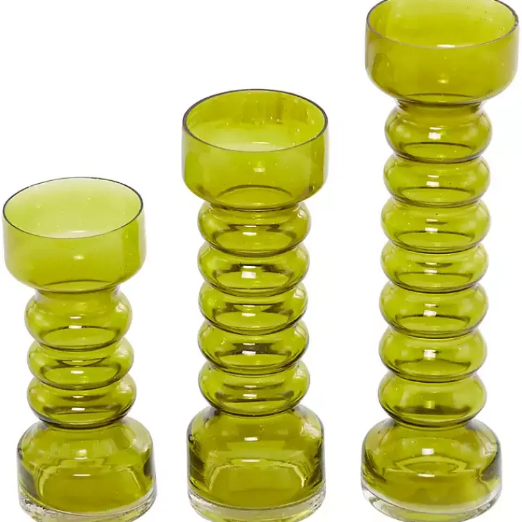 Candle Holders>Kirklands Home Glass Bubble Pillar Candle Holders, Set of 3 Green