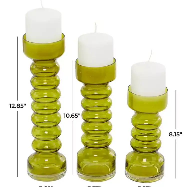 Candle Holders>Kirklands Home Glass Bubble Pillar Candle Holders, Set of 3 Green