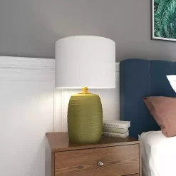 Kirklands Home Green Glass Fiola Table Lamp White Hot