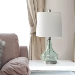 Kirklands Home Green Glass Ripple Table Lamp White Outlet