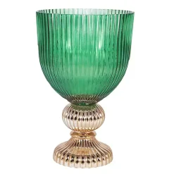 Vases>Kirklands Home Glass Vase with Gold Pedestal Base, 16 in. Green