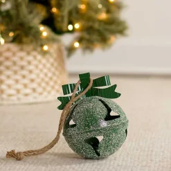 Christmas Decorations>Kirklands Home Glitter Metal Bell Ornament, 8 in. Green