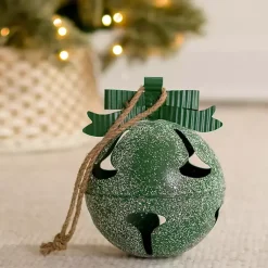 Christmas Decorations>Kirklands Home Glitter Metal Bell Ornament, 12 in. Green