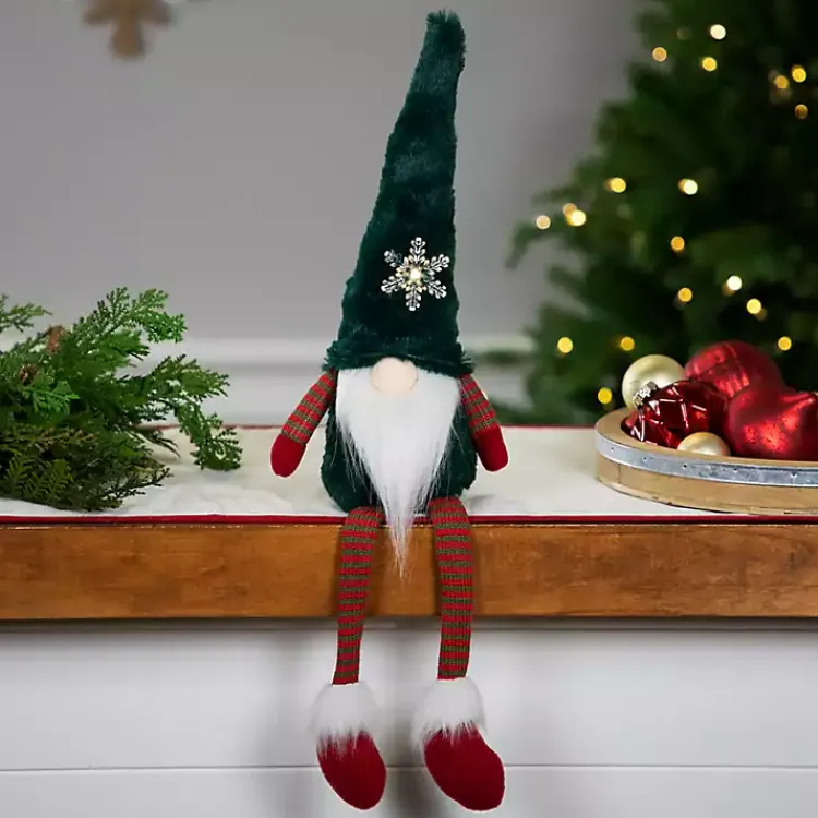 Christmas Decorations>Kirklands Home Gnome with LED Snowflake Green