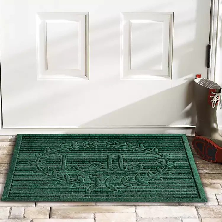 Kirklands Home Hello Ribbed Durable Doormat Green Hot