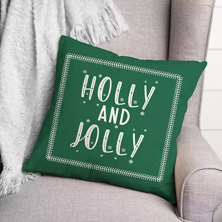 Christmas Pillows>Kirklands Home Green Holly and Jolly Throw Pillow