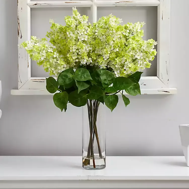 Arrangements & Greenery>Kirklands Home Lilac Arrangement in Glass Vase Green