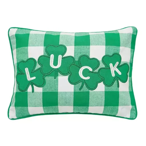 Pillows>Kirklands Home Green Luck Clovers Plaid Pillow