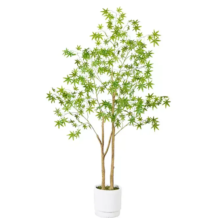 Trees & Topiaries>Kirklands Home Green Maple Tree in White Planter