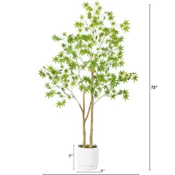Trees & Topiaries>Kirklands Home Green Maple Tree in White Planter