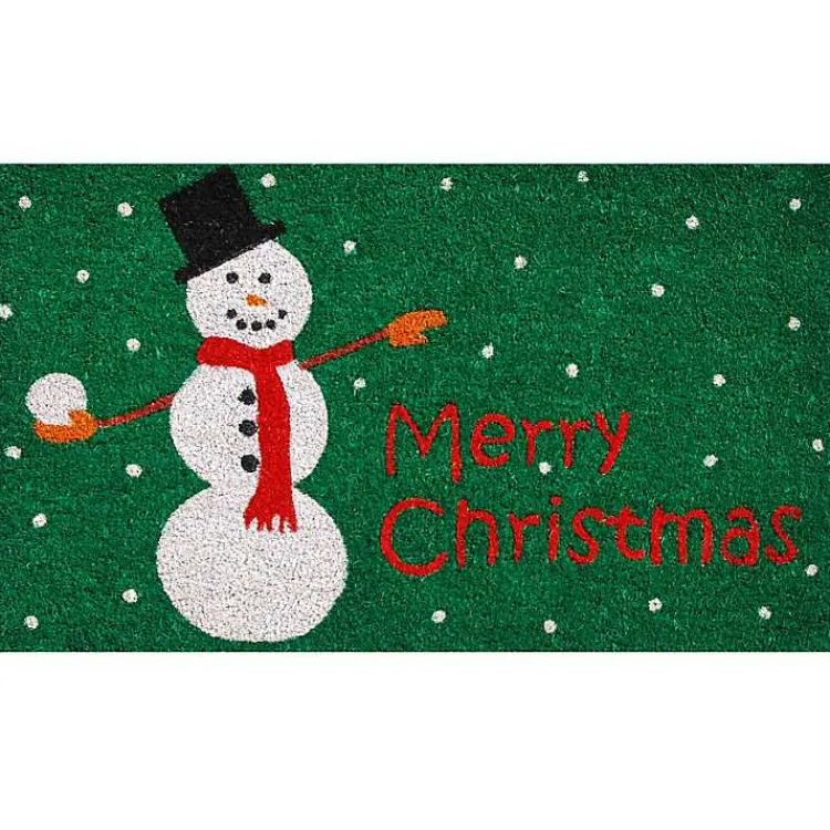 Outdoor Christmas Decorations>Kirklands Home Green Merry Christmas Snowman Doormat