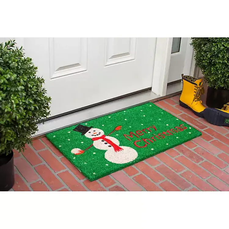 Outdoor Christmas Decorations>Kirklands Home Green Merry Christmas Snowman Doormat