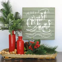 Christmas Art & Wall Decor>Kirklands Home Merry Christmas Wood Slat Wall Plaque Green