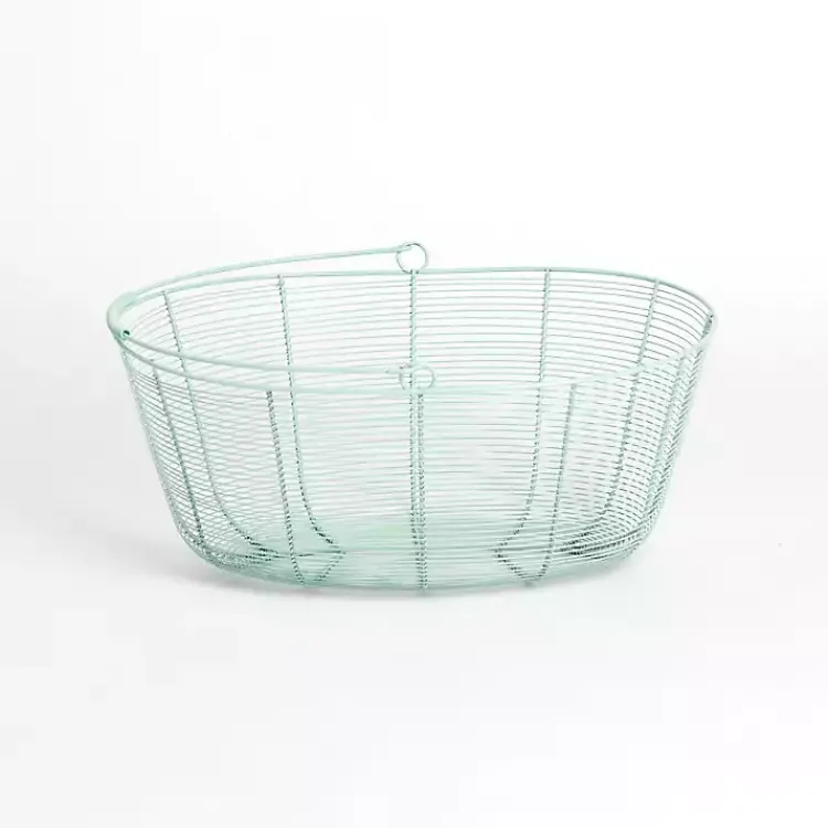 Baskets & Boxes>Kirklands Home Metal Wire Basket with Handle Green