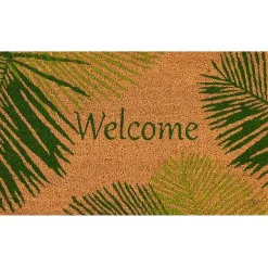 Kirklands Home Green Palm Fronds Welcome Coir Doormat New