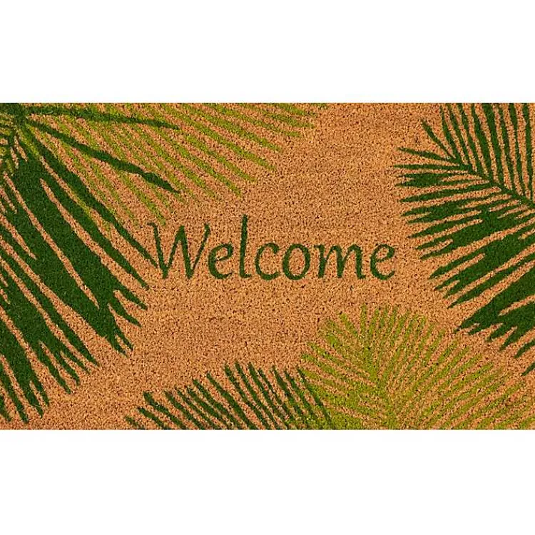 Kirklands Home Green Palm Fronds Welcome Coir Doormat New