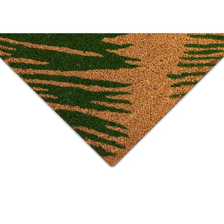 Kirklands Home Green Palm Fronds Welcome Coir Doormat New
