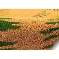 Kirklands Home Green Palm Fronds Welcome Coir Doormat New