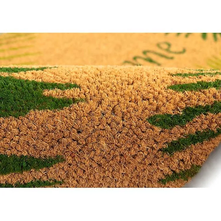 Kirklands Home Green Palm Fronds Welcome Coir Doormat New