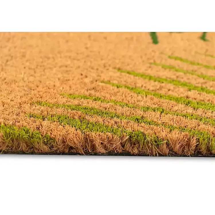 Kirklands Home Green Palm Fronds Welcome Coir Doormat New