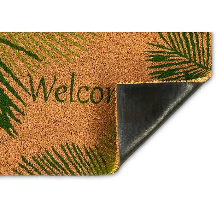 Kirklands Home Green Palm Fronds Welcome Coir Doormat New