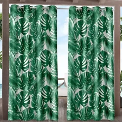 Kirklands Home Green Palm Leaf Outdoor Curtain Panel Set, 96 in.