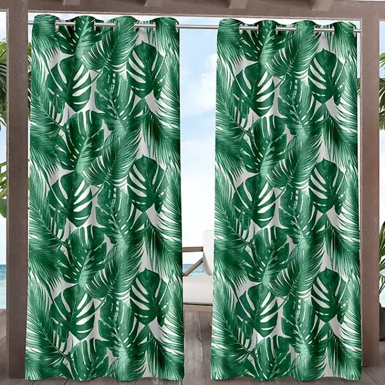 Kirklands Home Green Palm Leaf Outdoor Curtain Panel Set, 96 in.