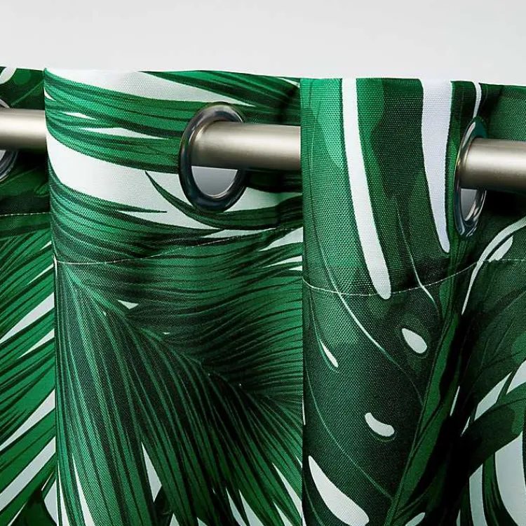 Kirklands Home Green Palm Leaf Outdoor Curtain Panel Set, 96 in.