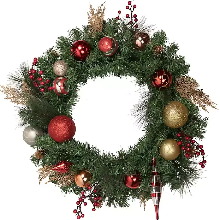 Christmas Wreaths>Kirklands Home Green Pine with Ornaments Wreath
