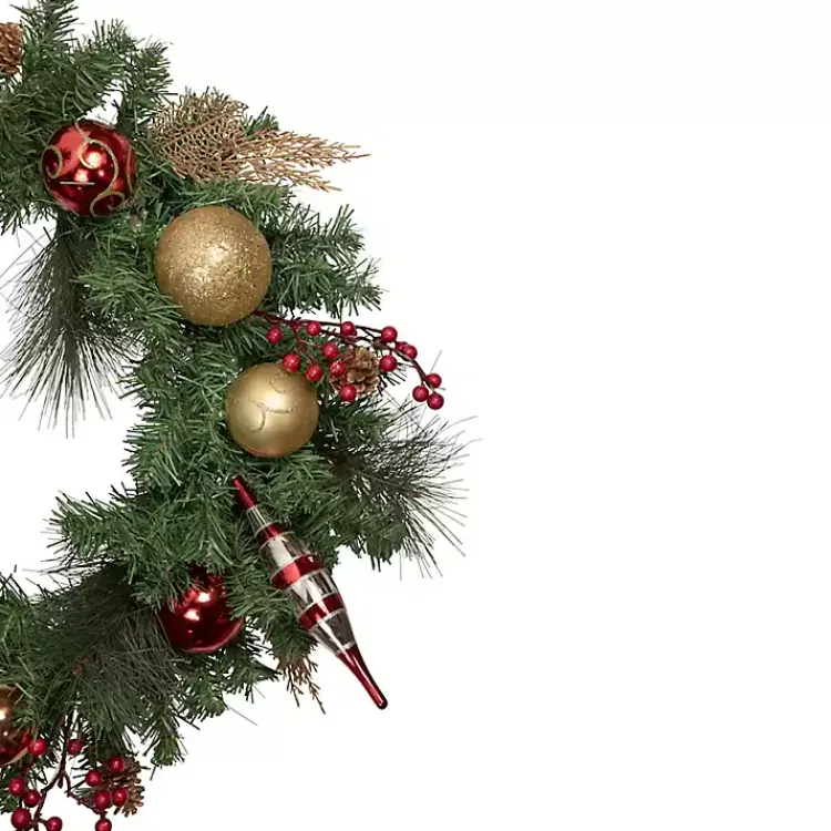 Christmas Wreaths>Kirklands Home Green Pine with Ornaments Wreath