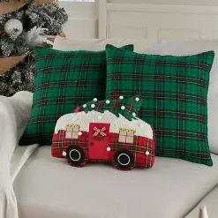 Christmas Pillows>Kirklands Home Green Plaid and Camper Pillows, Set of 3