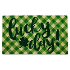 St Patricks Day Decorations>Kirklands Home Green Plaid Lucky Day Doormat