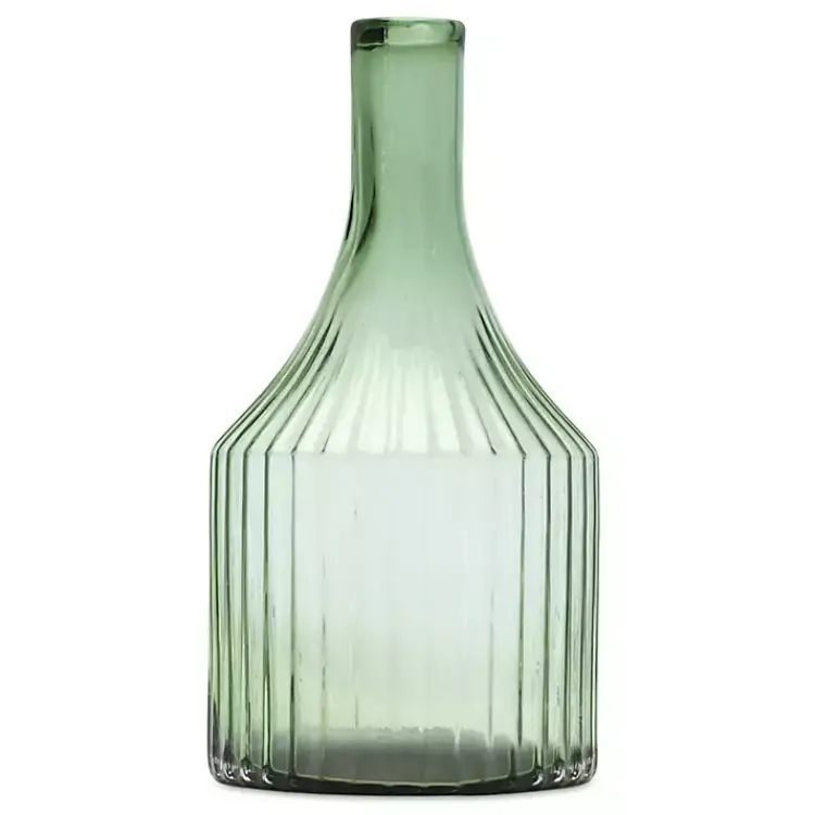 Vases>Kirklands Home Ribbed Glass Bottle Vase, 11 in. Green