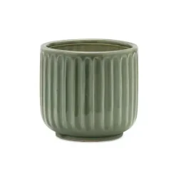 Kirklands Home Ribbed Terracotta Planters, Set of 3 Green Outlet