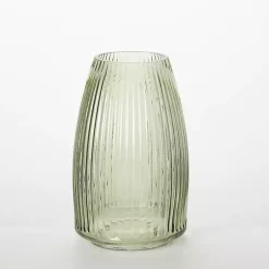 Vases>Kirklands Home Round Ribbed Glass Vase Green