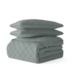 Kirklands Home Stitched Diamond 3-pc. Queen Quilt Set Green New