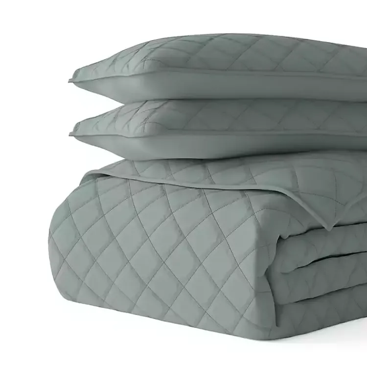 Kirklands Home Stitched Diamond 3-pc. Queen Quilt Set Green New