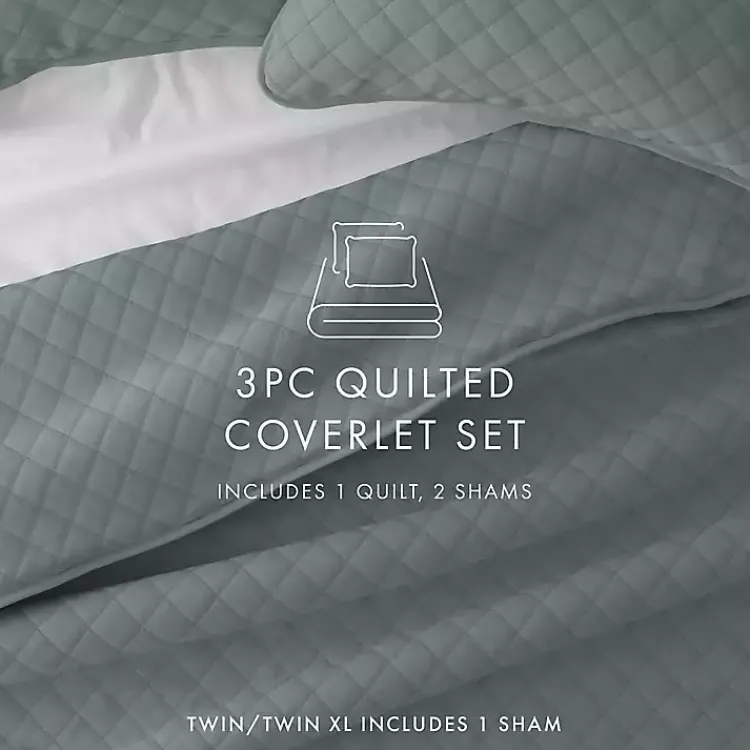 Kirklands Home Stitched Diamond 3-pc. Queen Quilt Set Green New