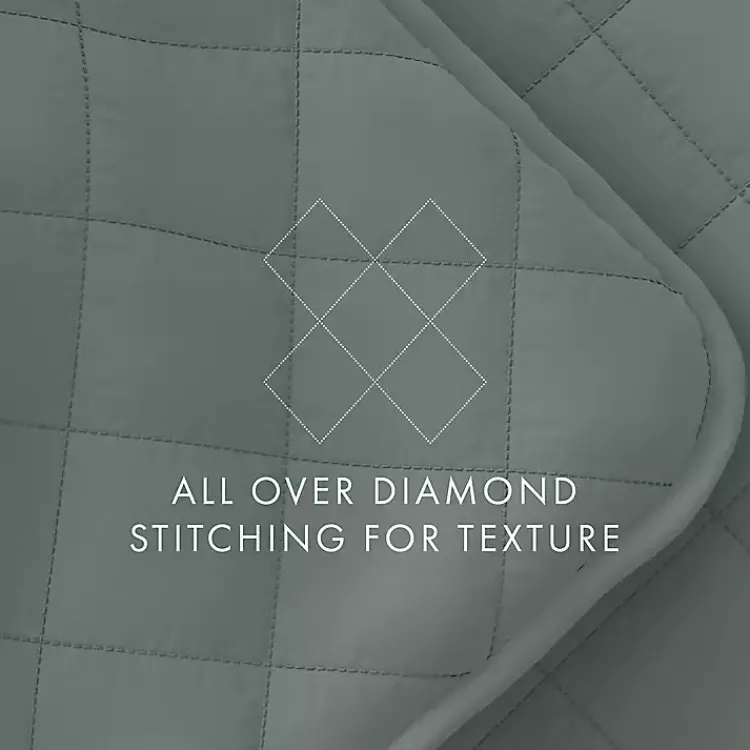 Kirklands Home Stitched Diamond 3-pc. Queen Quilt Set Green New